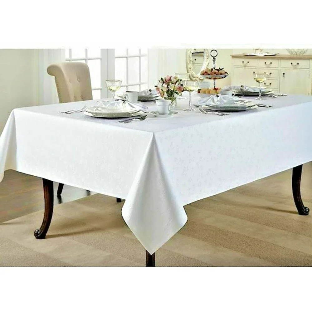 Wamsutta Ashley Fabric Tablecloth White Leaf Design 52x70 Oblong Wedding Holiday